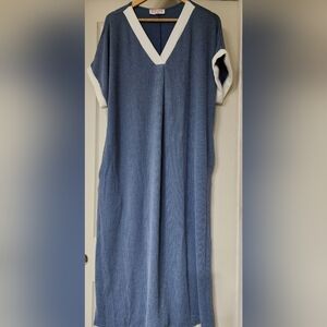 Blue Ribbed Maxi Dreaa W Pockets